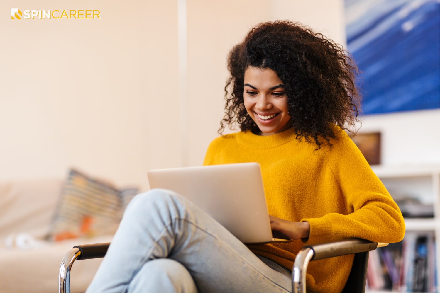 happy woman with a laptop